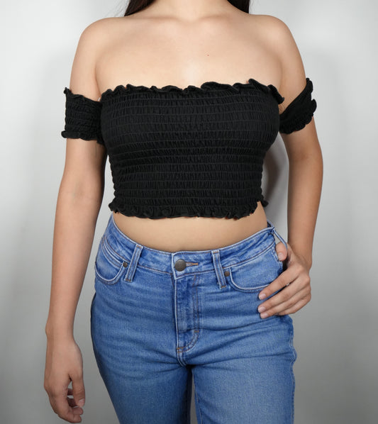 Lamasini Women's Off The Shoulder Crop Top Shirt - Black