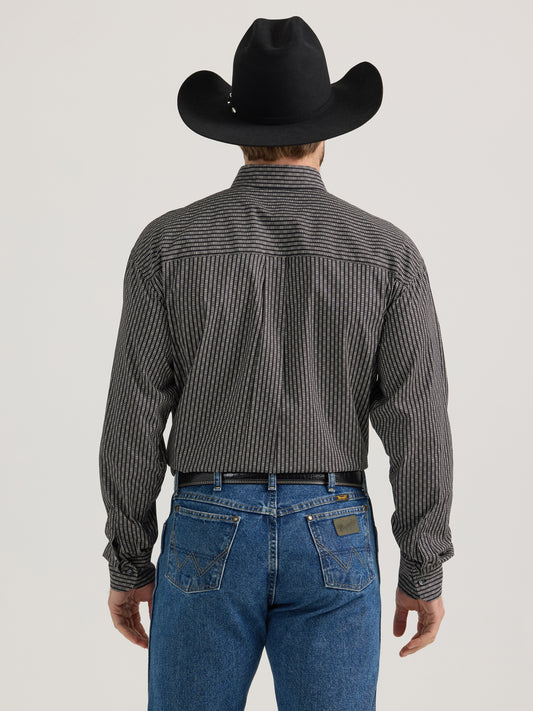 Wrangler Men's George Strait Gray Stripe Long Sleeve Button Down Shirt