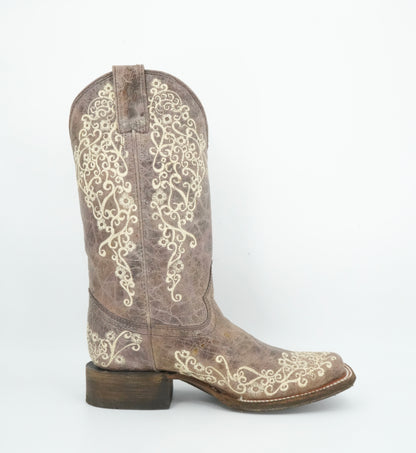 Corral Women’s Brown Bone Floral Square Toe Boot