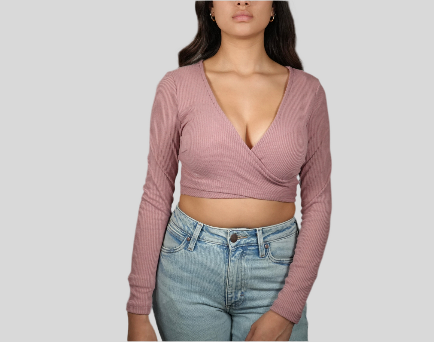 Blashe Ribbed Long Sleeve Crop Top - Mauve