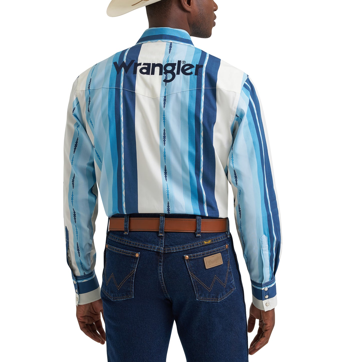 Men's Wrangler Logo Long Sleeve Striped Shirt - Blue Clouds