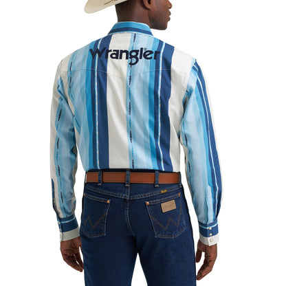 Men's Wrangler Logo Long Sleeve Striped Shirt - Blue Clouds