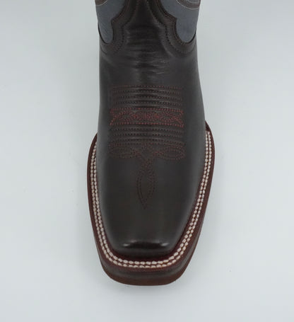 Denver Boots Men's Brown/Blue Leather Semi Square Toe Boot