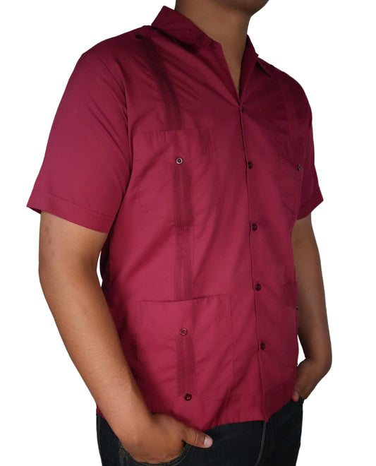 Men's Short Sleeve Polyester/Cotton Guayabera - Burgundy