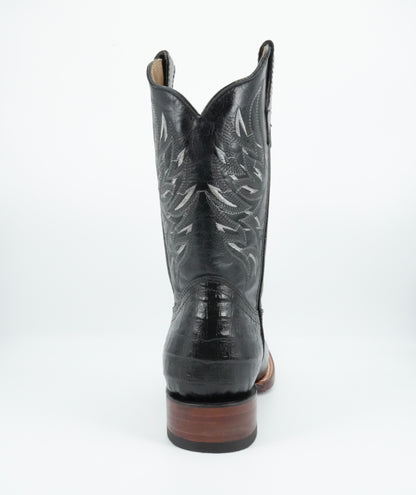 Golden Boots Men's Alligator Print Black Wide Square Toe Boot