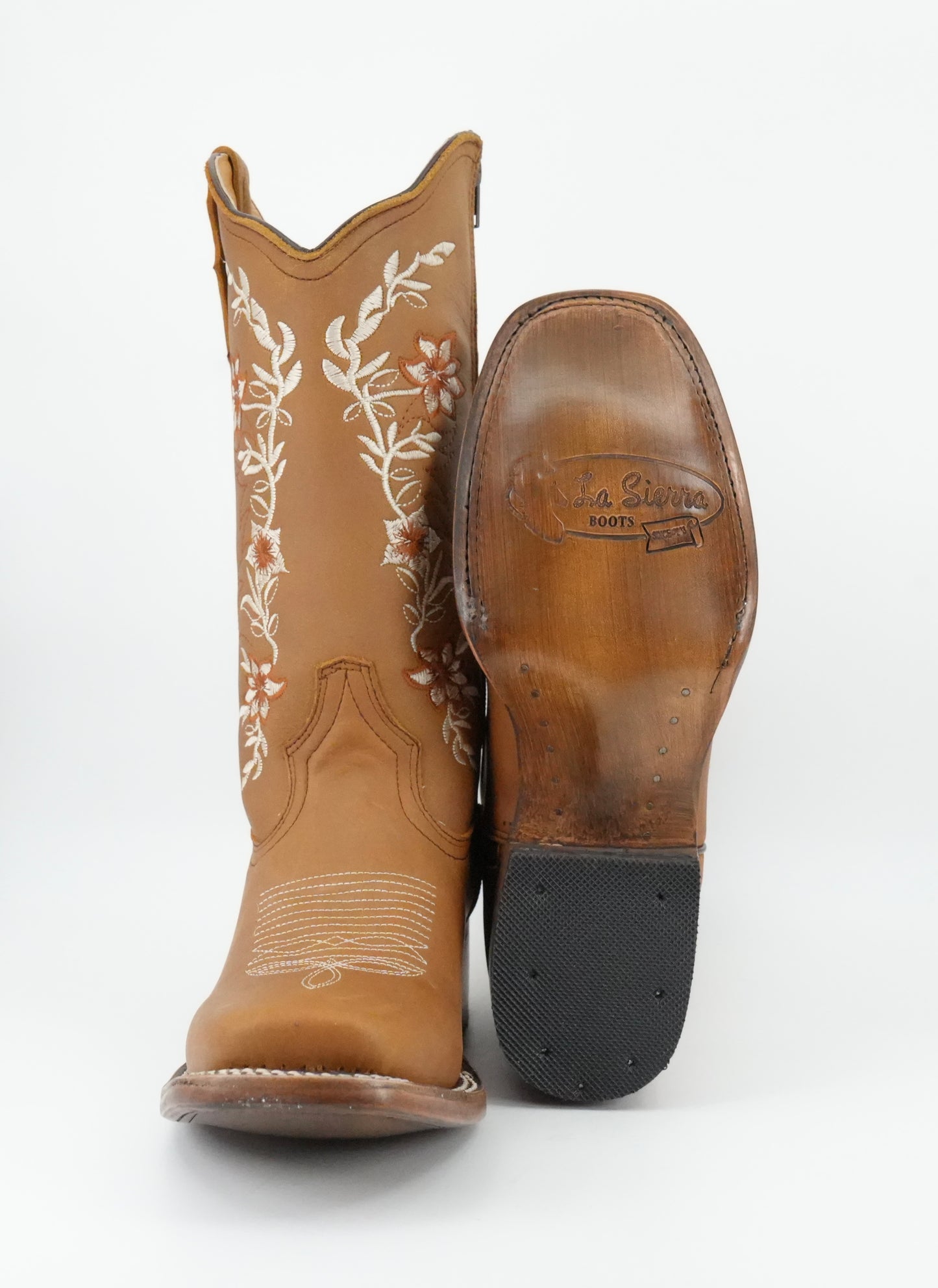 La Sierra Women's Zipper Floral Rust Stitch Square Toe Boot - Tang