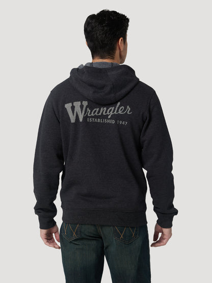 Wrangler Men's Back Logo Charcoal Full Zip Hoodie