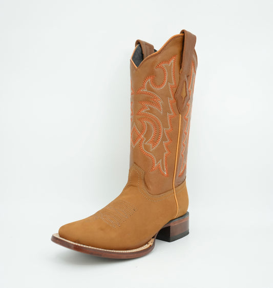 Wild West Botas Nobuk Camel con punta cuadrada para mujer