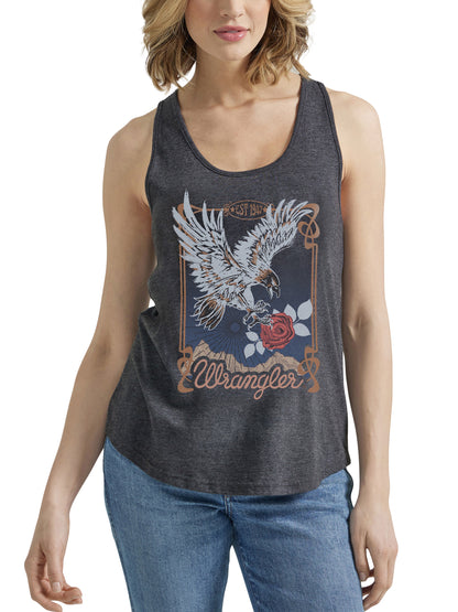 Wrangler Women's Swooping Eagle Racerback Caviar Heather