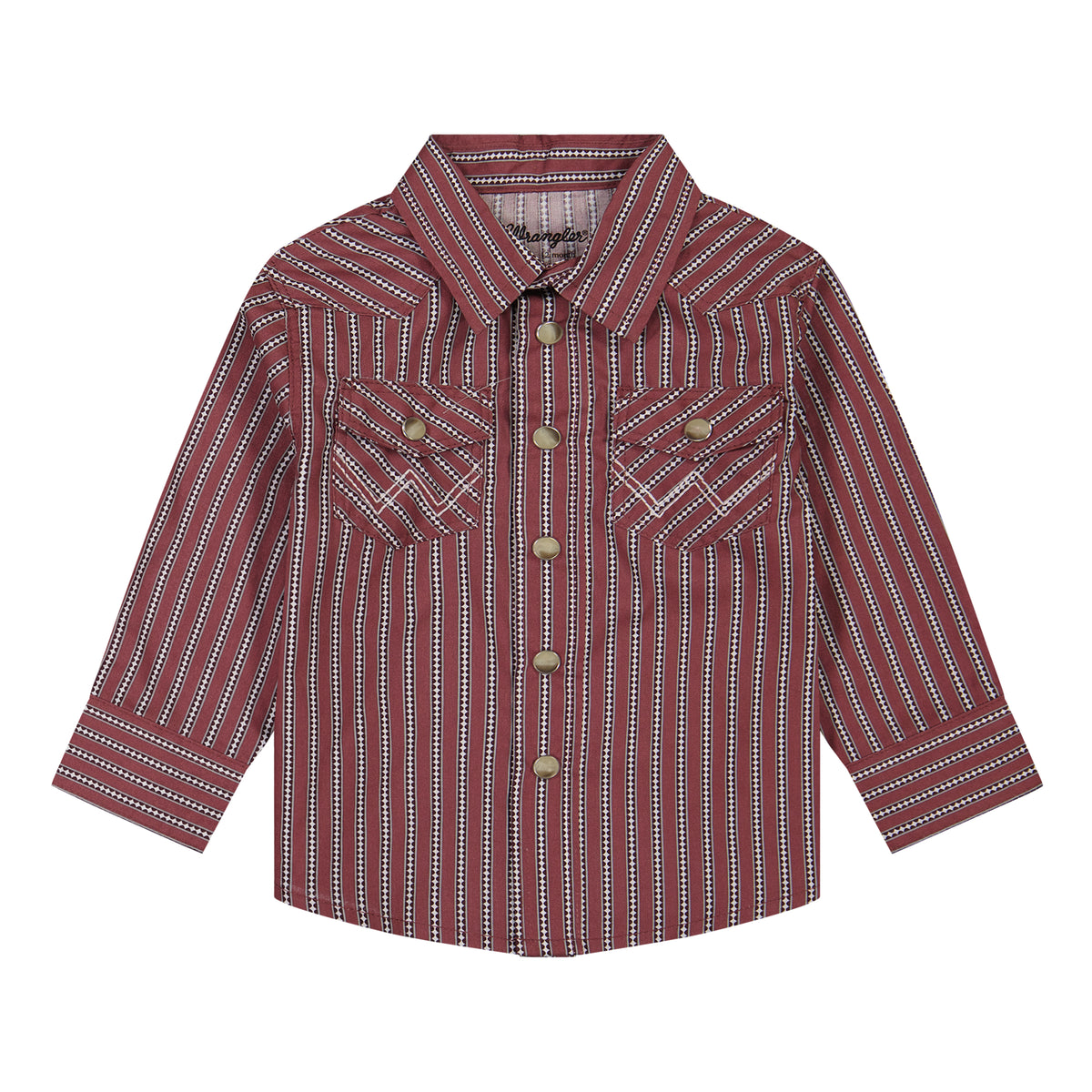Wrangler Boy's Long Sleeve Print Western Snap Shirt - Striped Burgundy