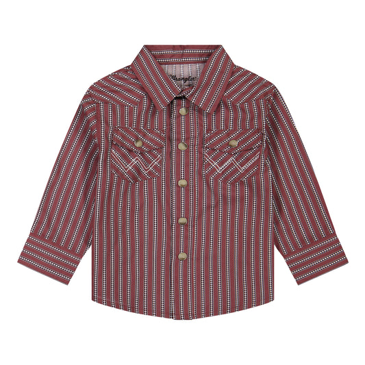 Wrangler Boy's Long Sleeve Print Western Snap Shirt - Striped Burgundy