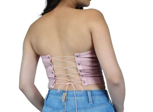 Women's Beckee PU Vegan Leather Western Corset Top - Blush/Pink