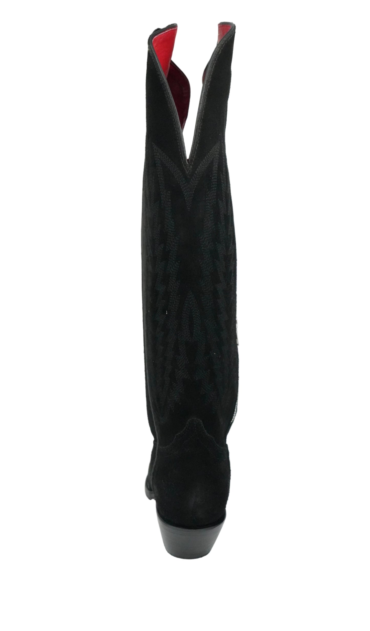Rock'em Women's Gia Suede Tall Wide Calf Snip Toe Boot - Black Red Bottom
