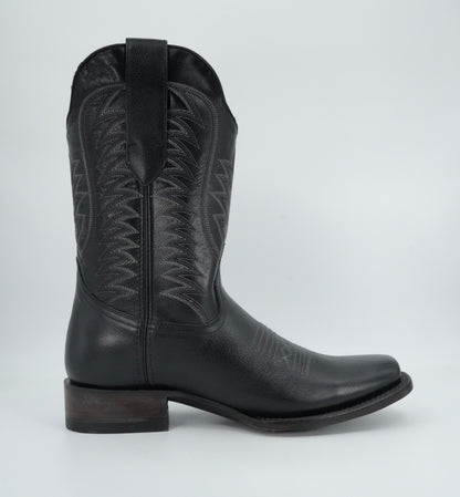 Denver Boots Men's Black Leather Semi Square Toe Boot