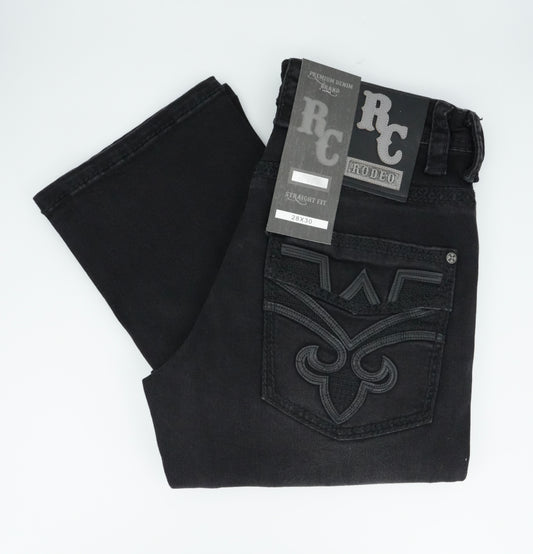 Rodeo Men's Stretch Fancy Black Slim Straight Jean
