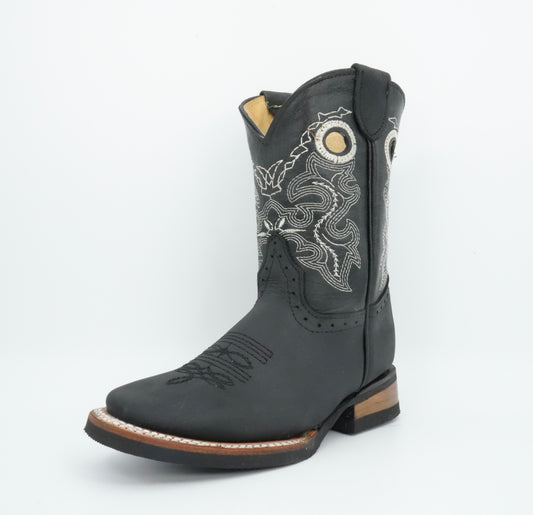 Quincy Kid's Crazy Black Square Toe Boot