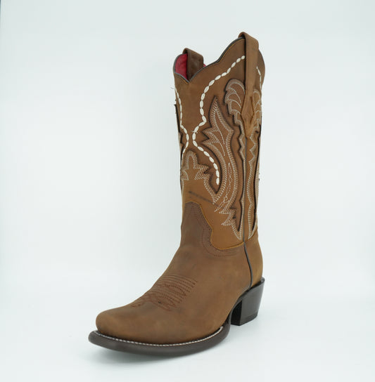 Wild West Women's Tan Crazy Semi Square Toe Dubai Boot