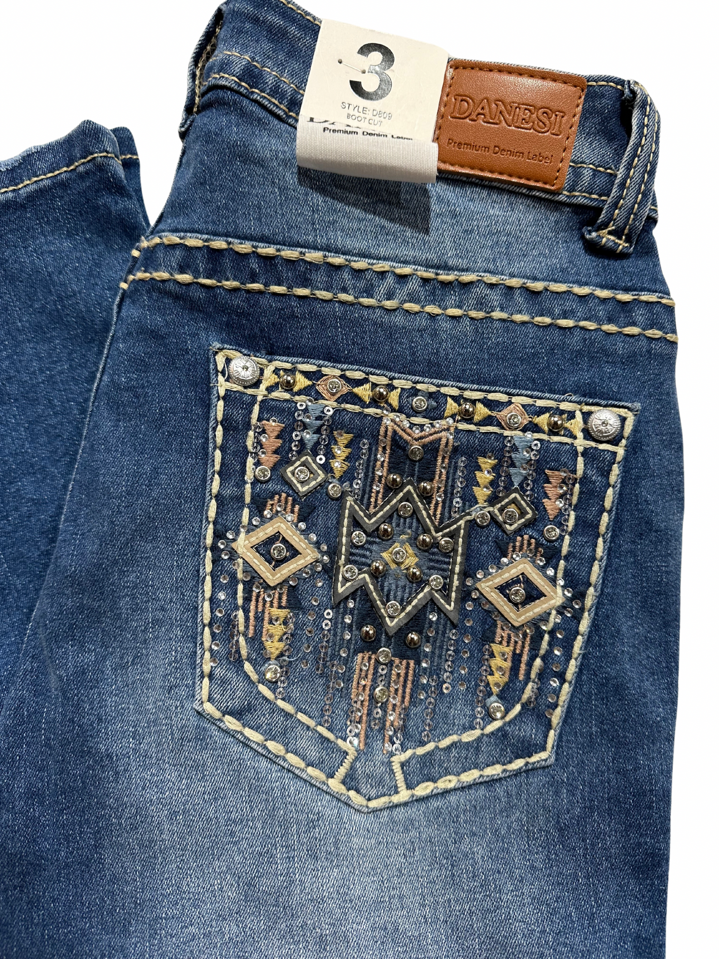 Danesi Medium Blue Bling Pocket Bootcut Jean