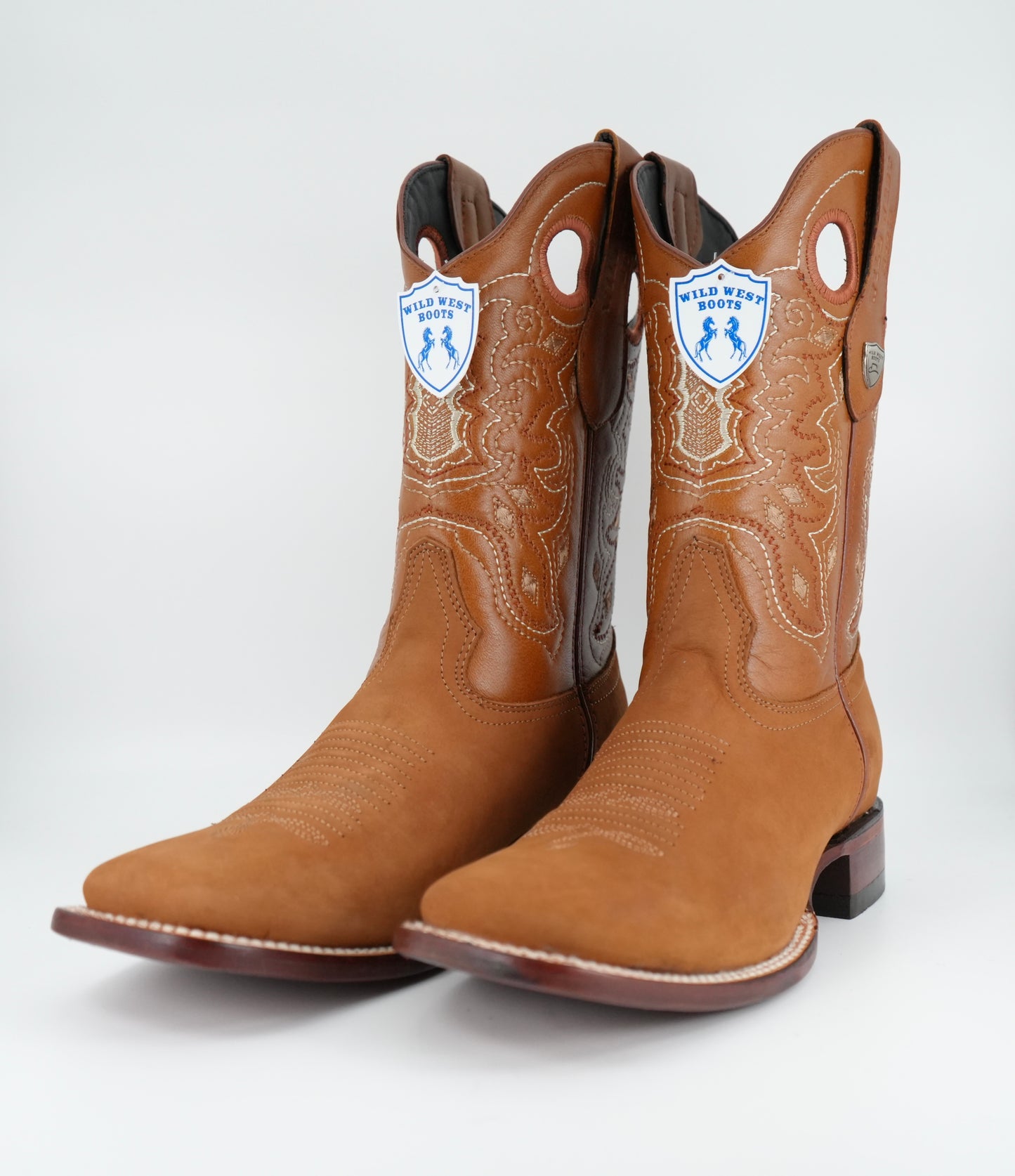 Wild West Botas Nobuk Camel con punta cuadrada para hombre