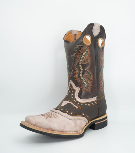 Potro Rebelde Men's Western Crazy Winter White/Brown Square Toe Boot