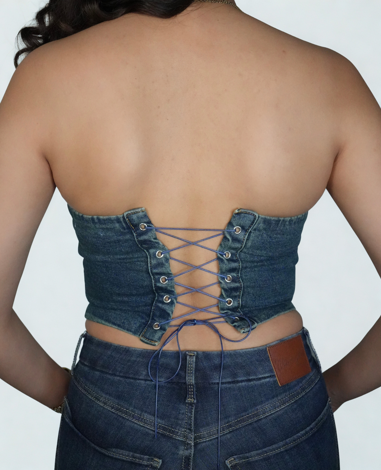 Women's Beckee Denim Western Corset Top - Dark Blue