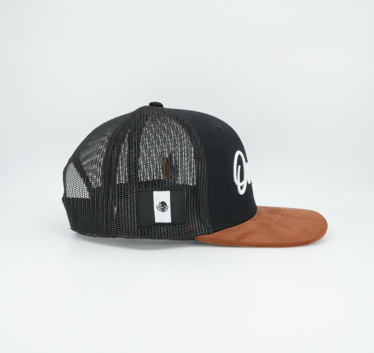 45 Oaxaca Cursive Trucker Cap Black Rust