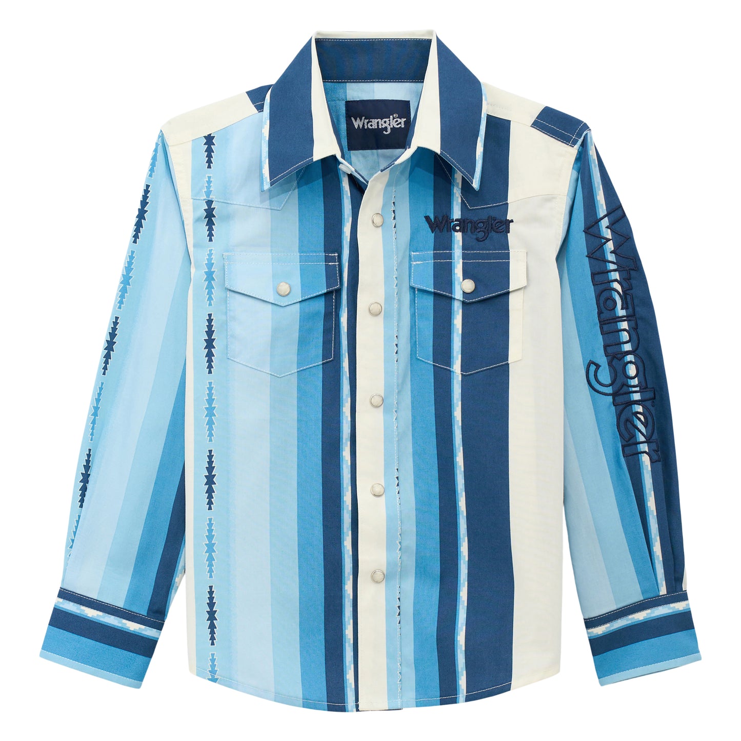 Wrangler Boy's Logo Stripes Long Sleeve Western Snap Shirt - Blue Clouds