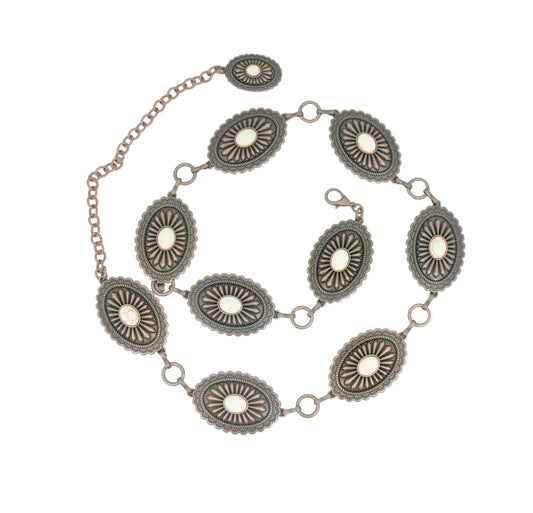 Ariat Women's Belt Oval Concho Chain - Copper White