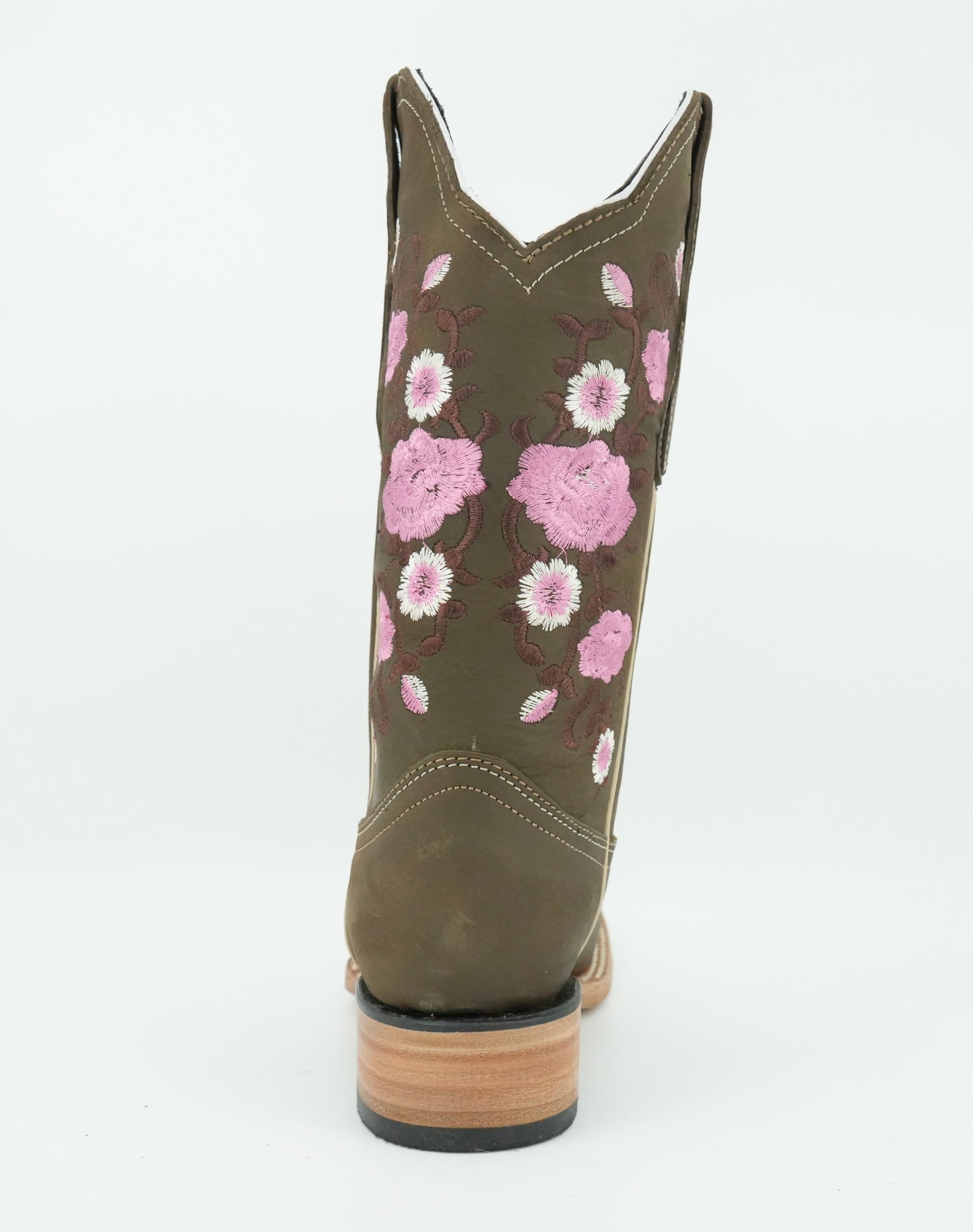 White Diamond Women's Nobuck Tobacco Floral Wide Square Toe Boot