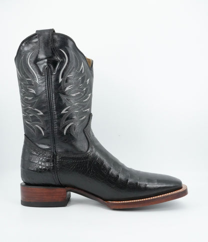 Golden Boots Men's Alligator Print Black Wide Square Toe Boot