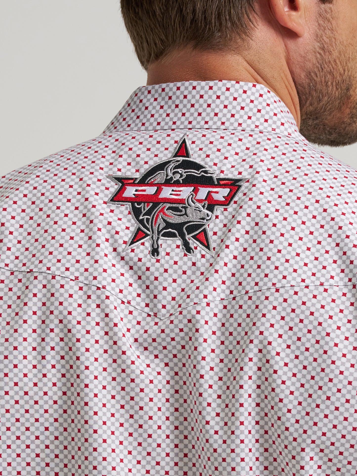 Wrangler Men's PBR Logo Long Sleeve Red Diamond Western Snap Shirt