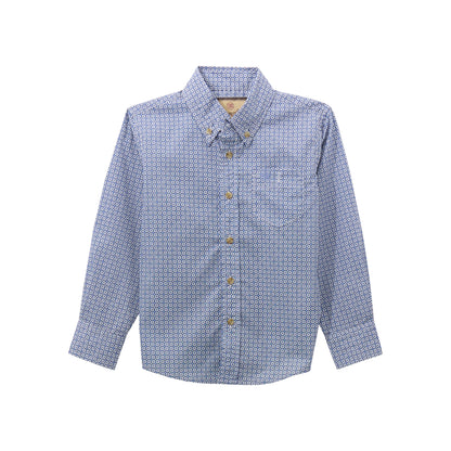 Wrangler Boy's Classic Button Down Long Sleeve Blue Shirt