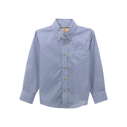 Wrangler Boy's Classic Button Down Long Sleeve Blue Shirt