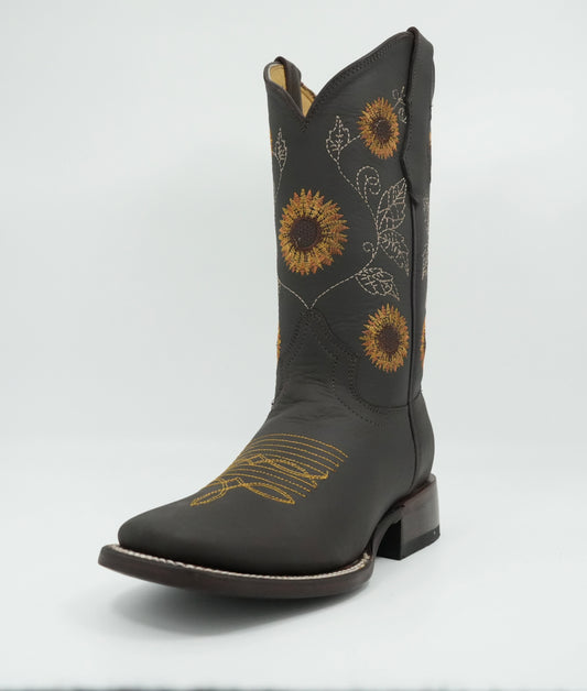 Quincy Women's Sunflowers Crazy Chocolate Wide Square Toe Boot