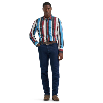 Wrangler Vintage Brushpopper Long Sleeve Western Snap Shirt - Blue