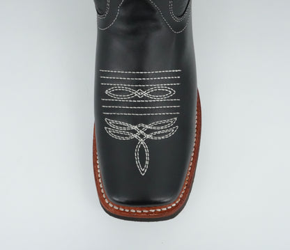 La Sierra Jr’s White Stitched Square Toe Boot - Black