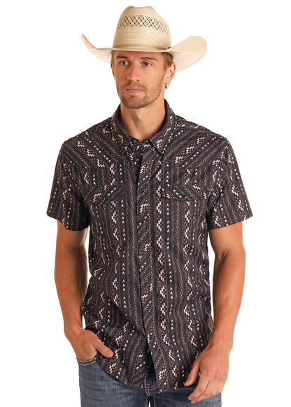 Rock & Roll TEK Aztec Print Short Sleeve Button Down Snap Shirt