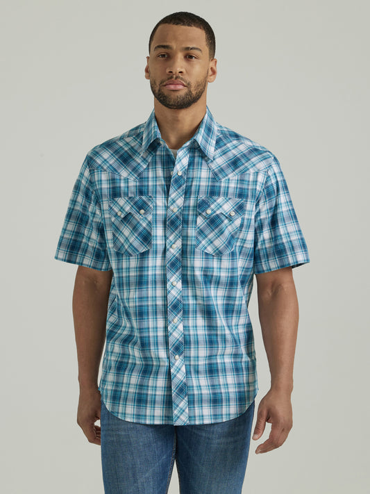 Wrangler Retro Men's Short Sleeve Western Snap Sawtooth Shirt Turquoise