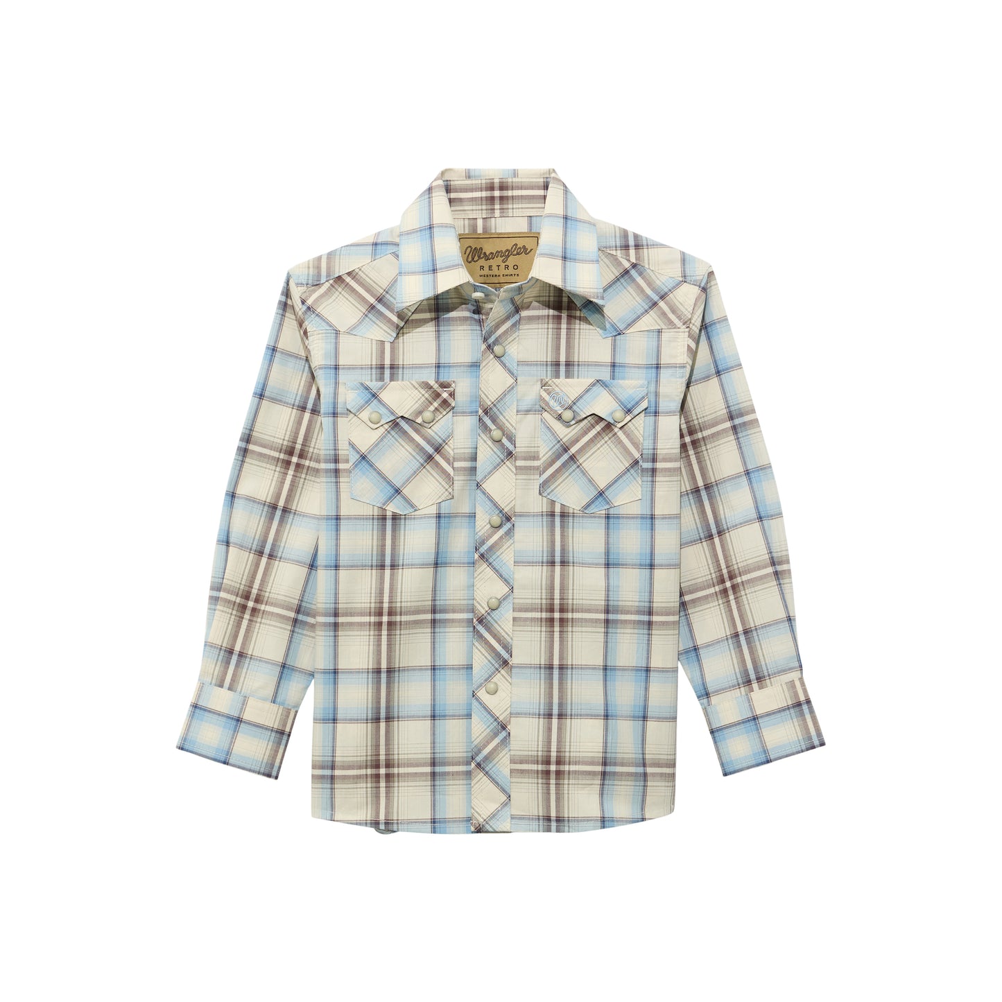 Boy's Wrangler Retro Plaid Western Long Sleeve Button Down Shirt - Tan