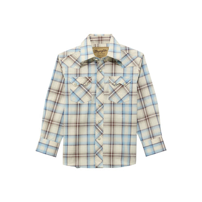 Boy's Wrangler Retro Plaid Western Long Sleeve Button Down Shirt - Tan