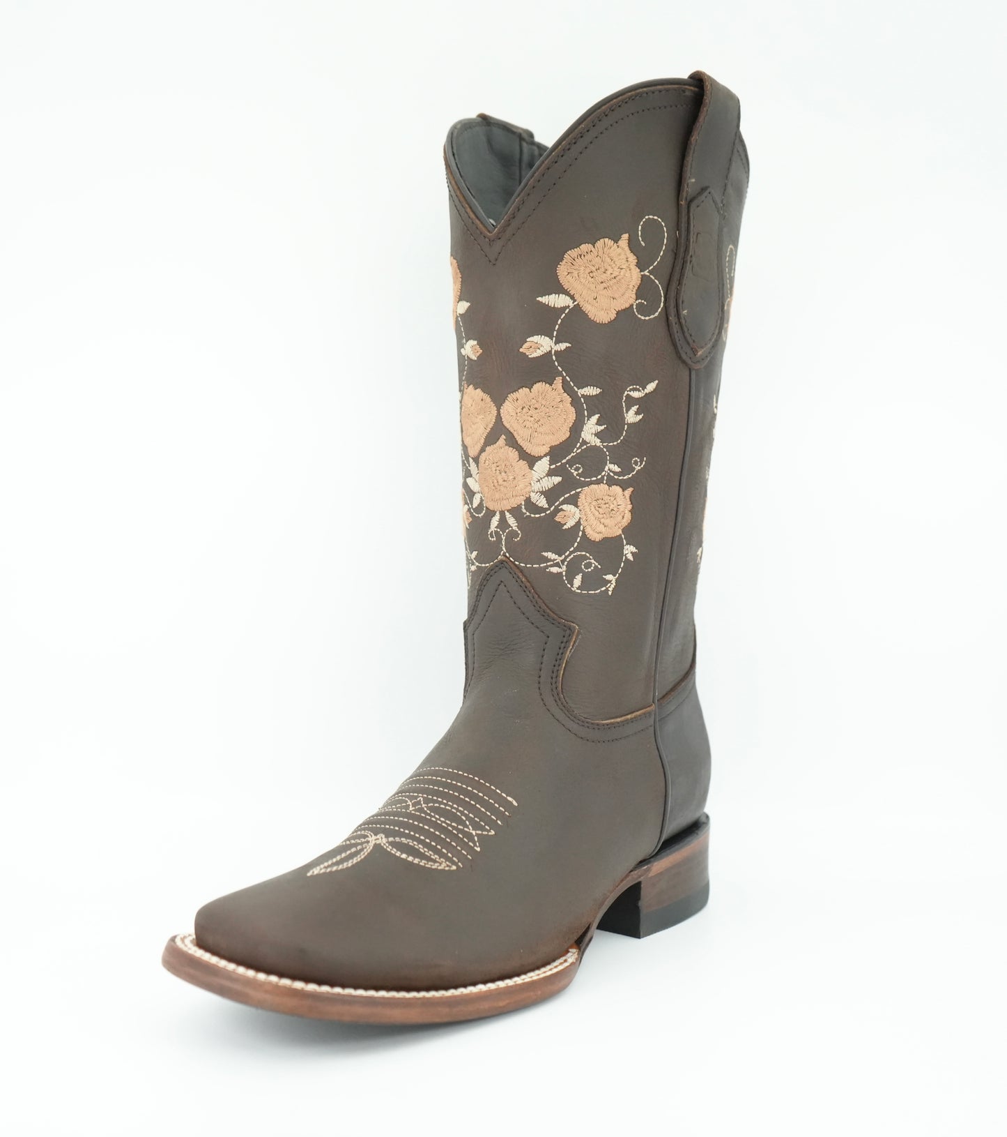 Vaquero Signature Women’s Brown Grasso Flowers Wide Square Toe Boot