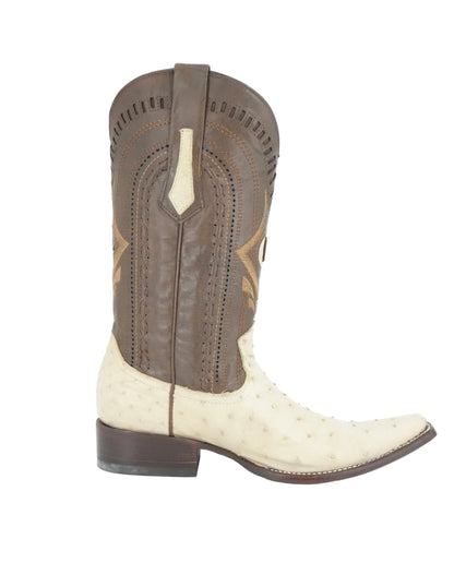 Cuadra Men's Genuine Ostrich Versache Toe Boot - Bone White