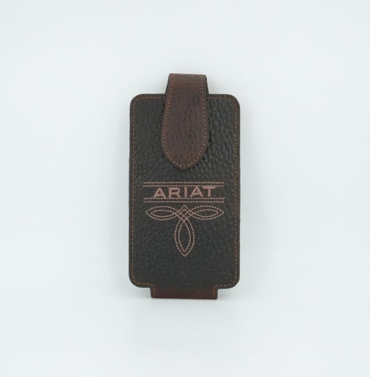 Funda para teléfono móvil grande de cuero marrón con bandera Ariat