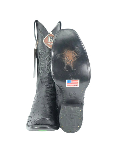 King Exotic Men's Ostrich Semi Round Toe Boot - Black