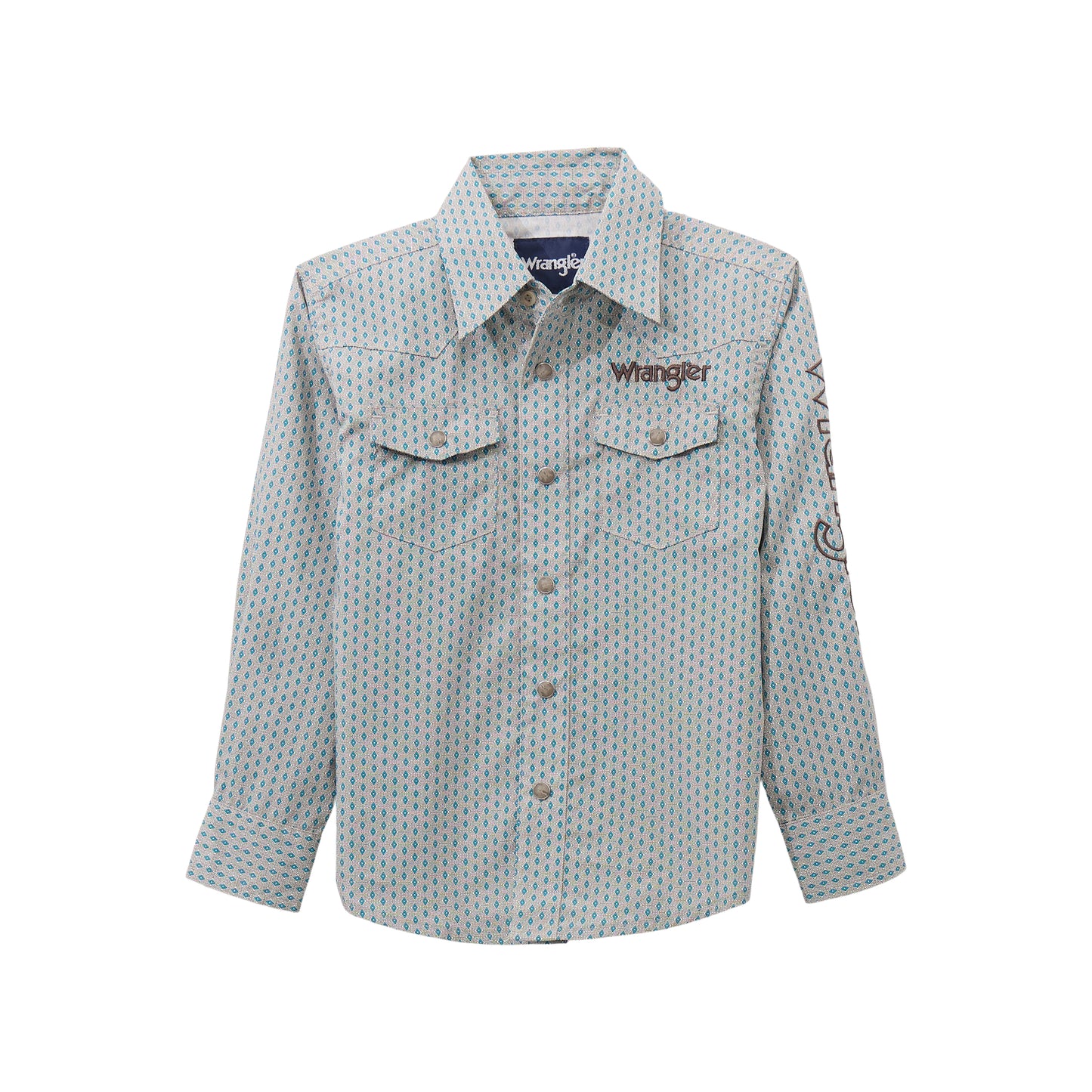 Wrangler Boy's Logo Long Sleeve Western Snap Shirt - Peacock