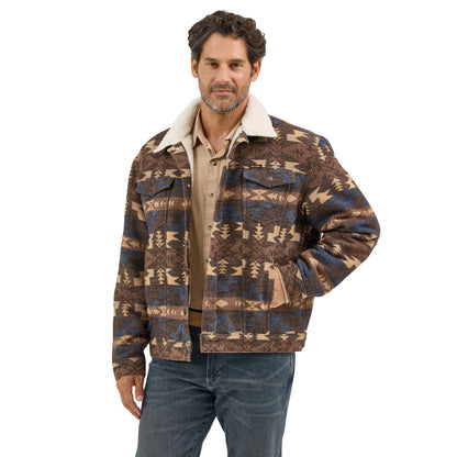 Men's Wrangler Sherpa Lined Jacquard Print Jacket - Chocolate