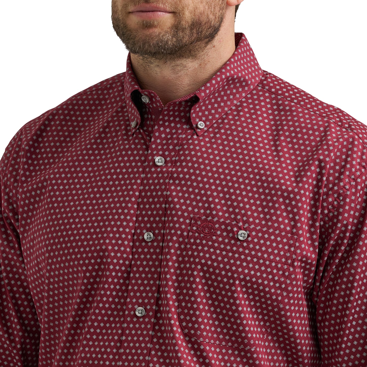 Wrangler Men's George Strait Burgundy Long Sleeve Button Down One Pocket Shirt