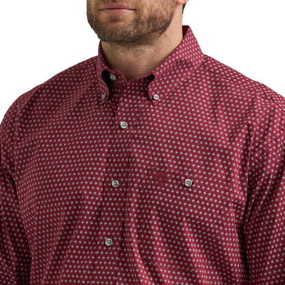 Wrangler Men's George Strait Burgundy Long Sleeve Button Down One Pocket Shirt