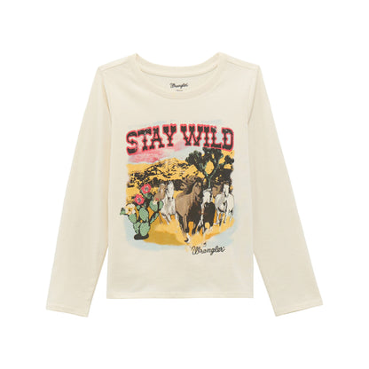 Girl's Wrangler White Stay Wild Graphic Long Sleeve Shirt