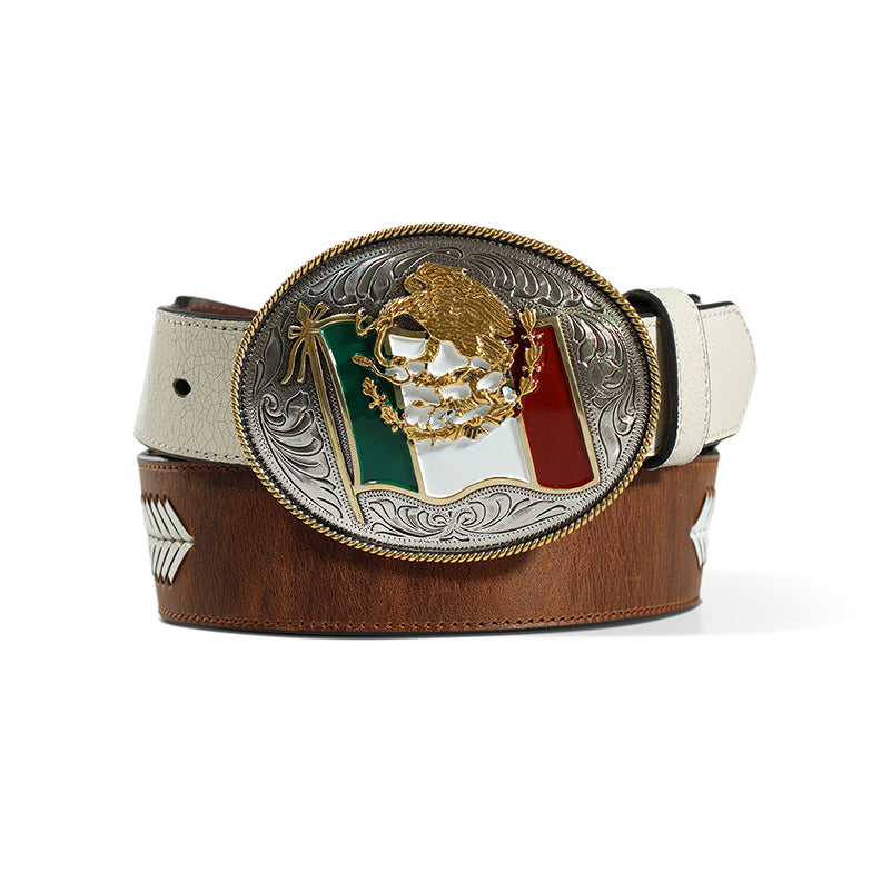 Ariat Mexico Flag Buckle Brown Leather Belt